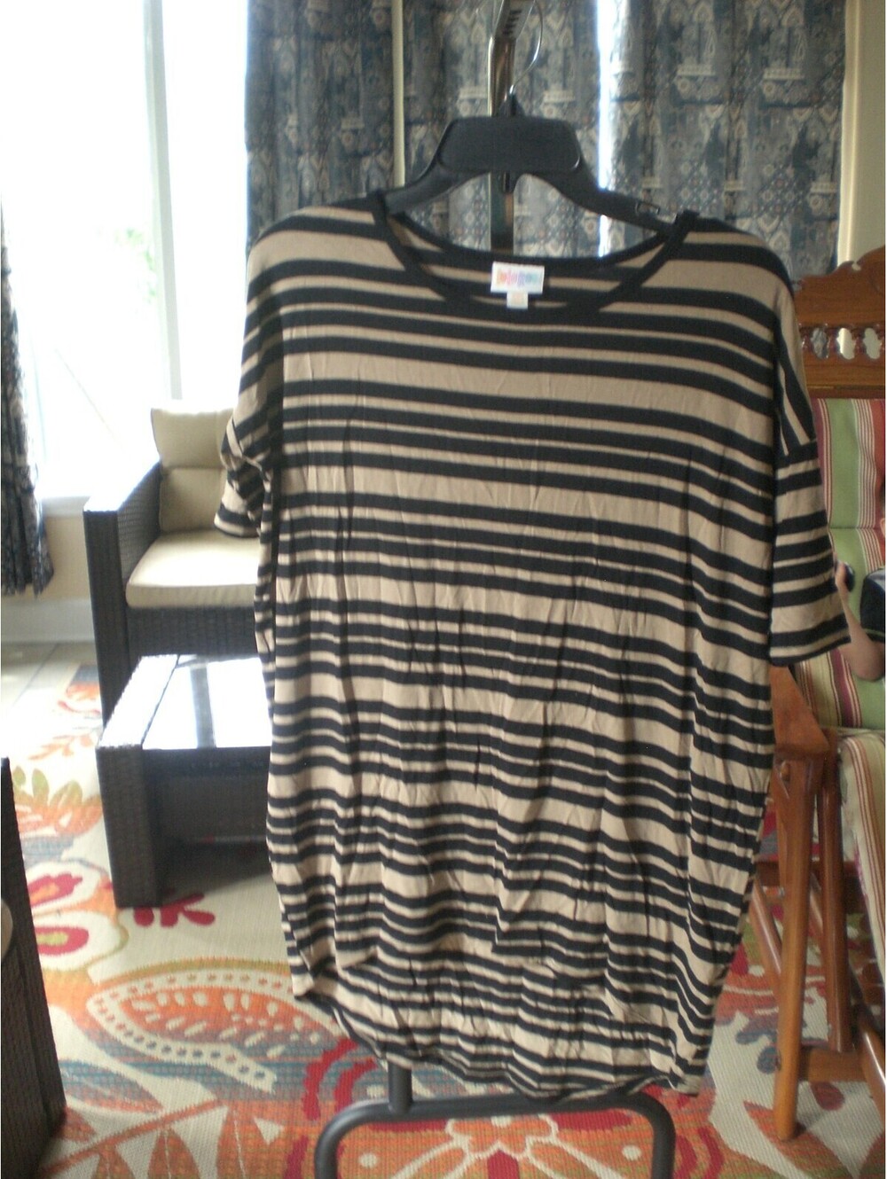 LuLaRoe Tan and Black Stripe Irma Shirt Top Blouse Tunic XXS